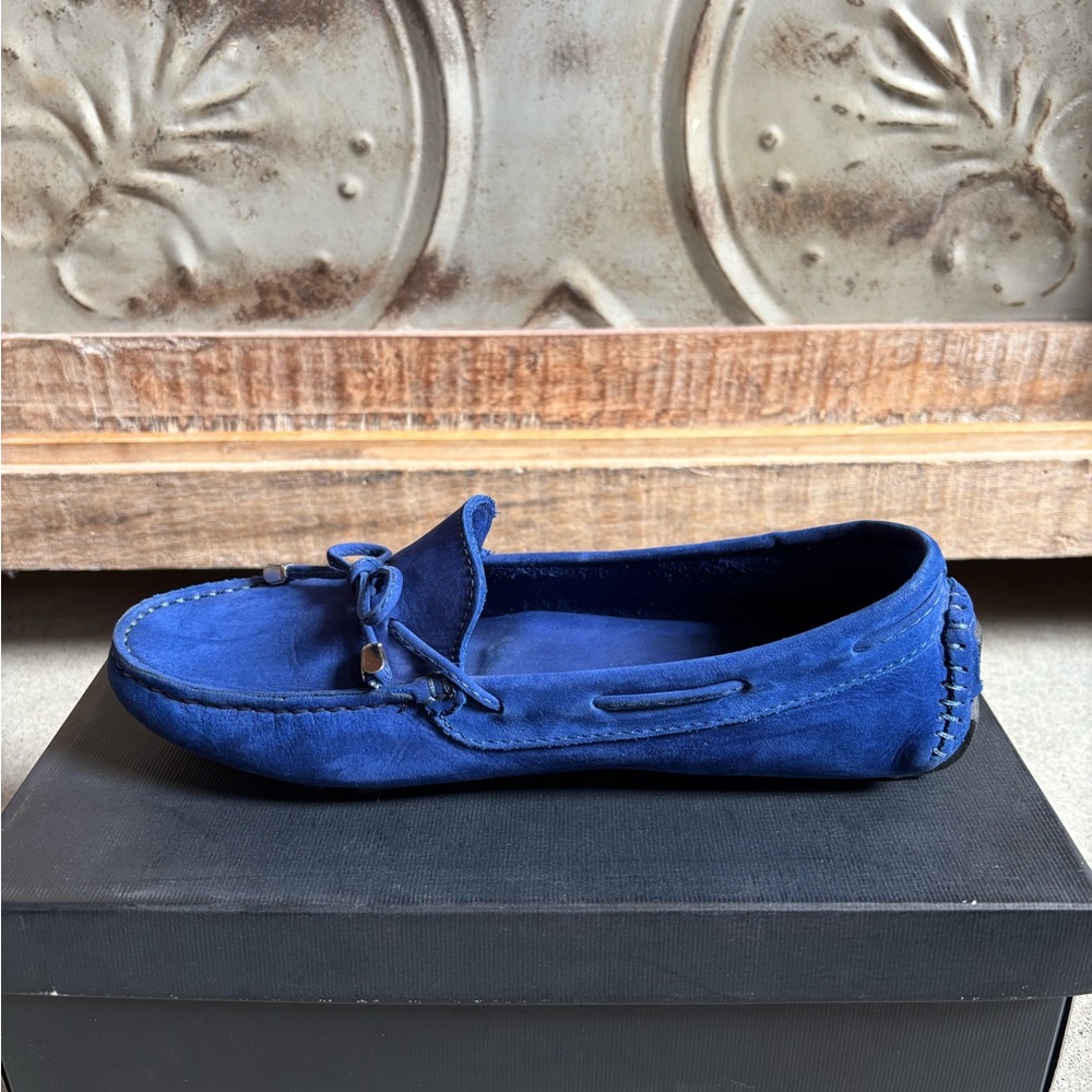 Saks 5th Avenue ocean blue suede driving moccasins, Sz 8 - Picture 3 of 8